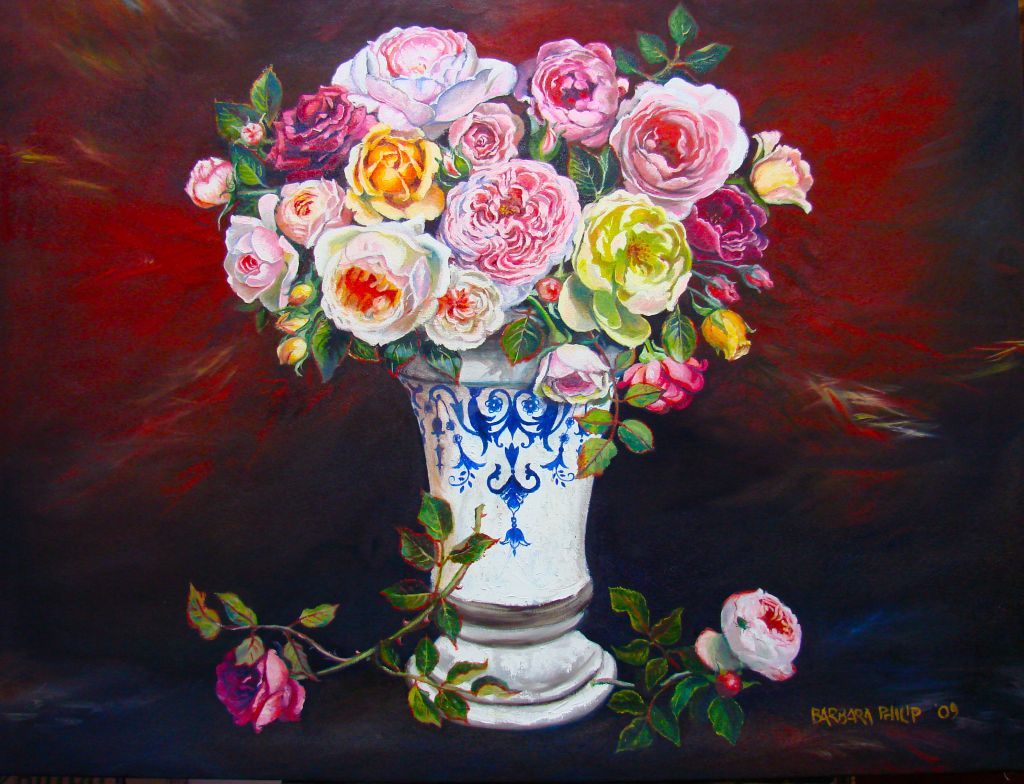 Roses from the Garden. Oil painting on canvas. 1250 x 940 mm