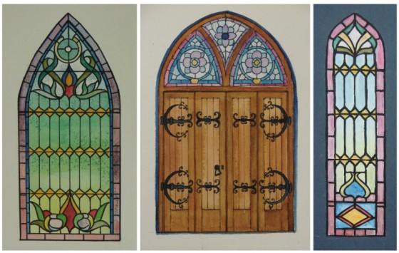 Stained glass windows, even above the door.